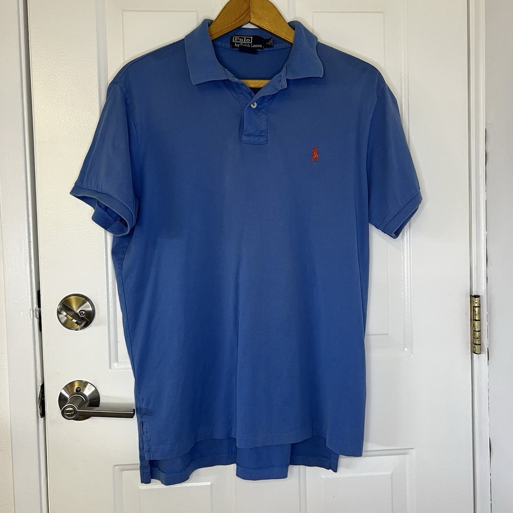 Polo Ralph Lauren Men's Classic Fit Cotton Polo Shirt Blue Red Pony Size L - Picture 1 of 4